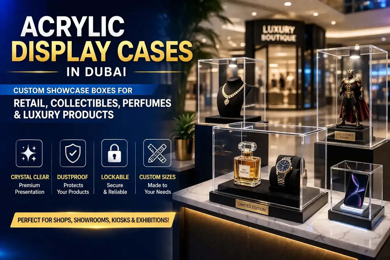 Acrylic Display Cases in Dubai: Custom Showcase Boxes for Retail, Collectibles, Perfumes and Luxury Products