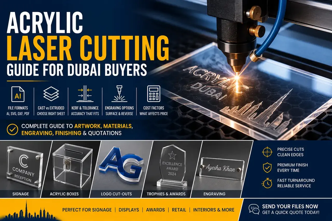 Acrylic Laser Cutting Guide for Dubai Buyers: File Formats, Cast vs Extruded Sheets, Kerf, Engraving and Cost Factors