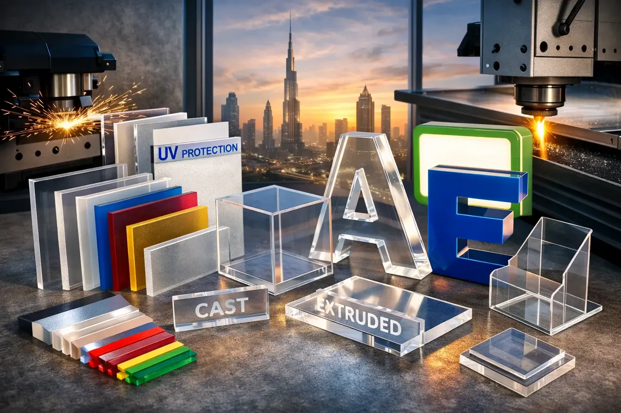 Acrylic Sheet Types in Dubai: Cast vs Extruded, UV Grades, and a Buyer Checklist for Signage, Displays, and Boxes
