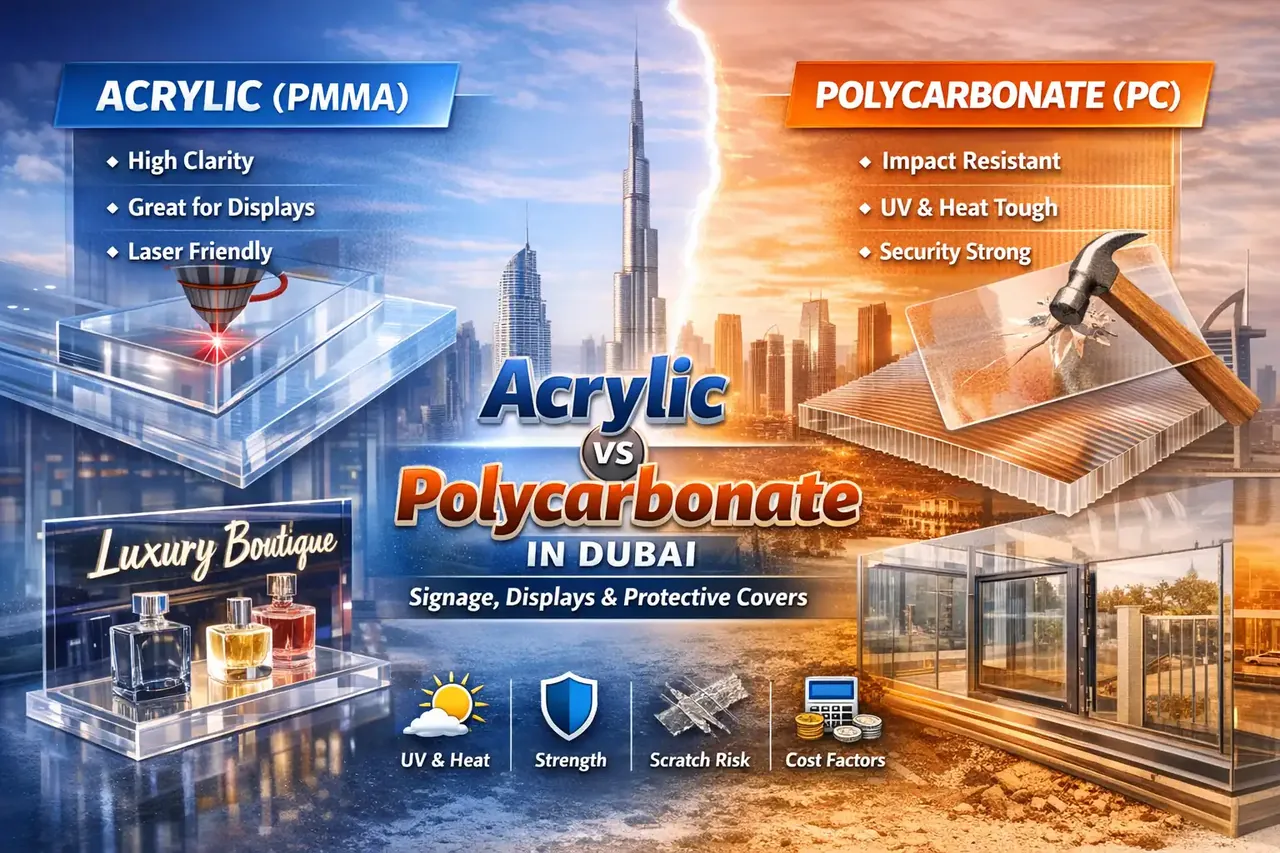 Acrylic vs Polycarbonate in Dubai: Which Sheet Works Best for Signage, Displays, and Protective Covers?