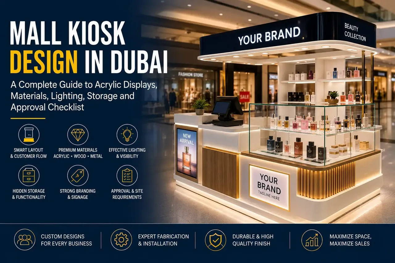 Mall Kiosk Design in Dubai: Acrylic Displays, Materials, Lighting, Storage and Approval Checklist