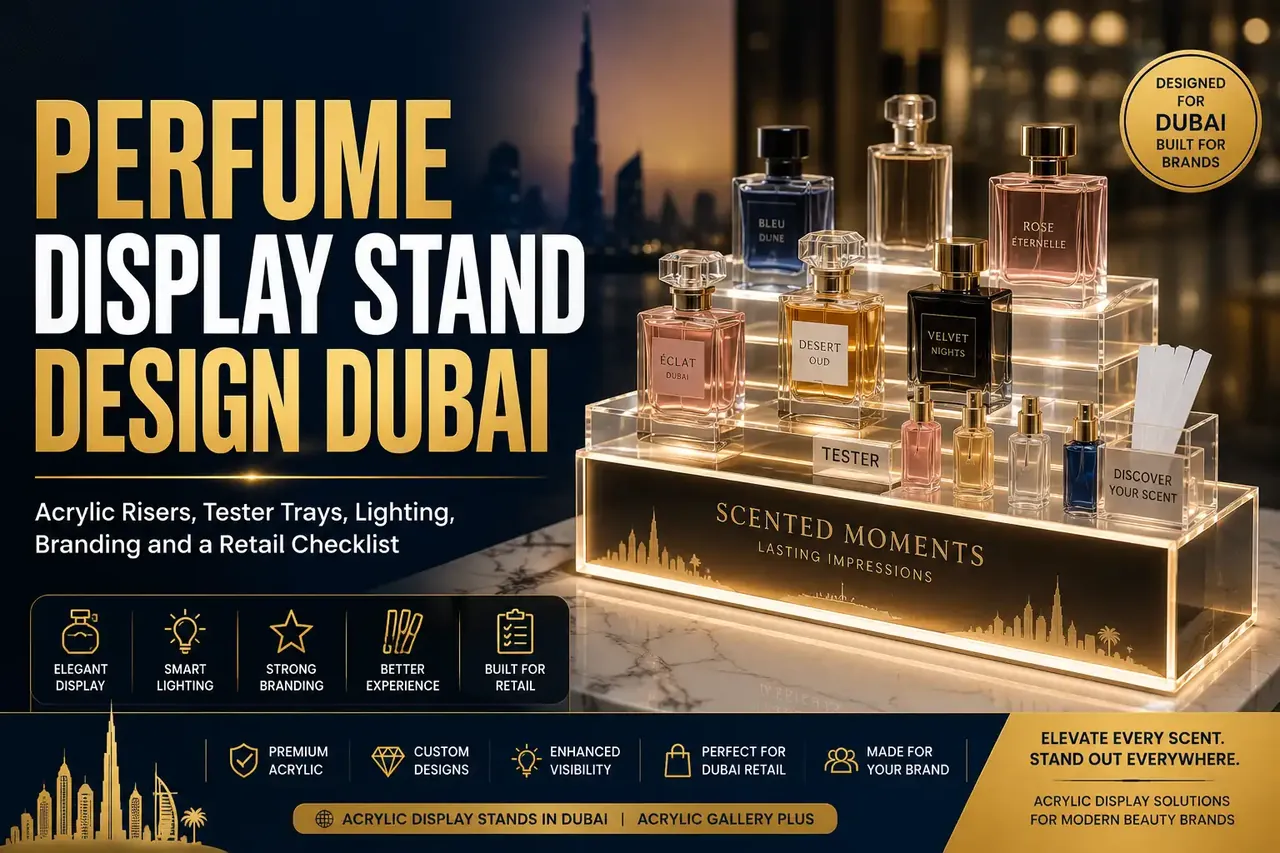 Perfume Display Stand Design in Dubai: Acrylic Risers, Tester Trays, Lighting, Branding and Retail Checklist