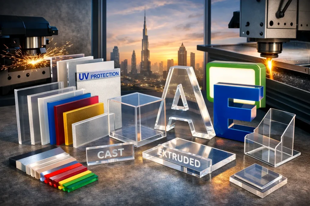 Acrylic Sheet Types in Dubai: Cast vs Extruded, UV Grades, and a Buyer Checklist for Signage, Displays, and Boxes