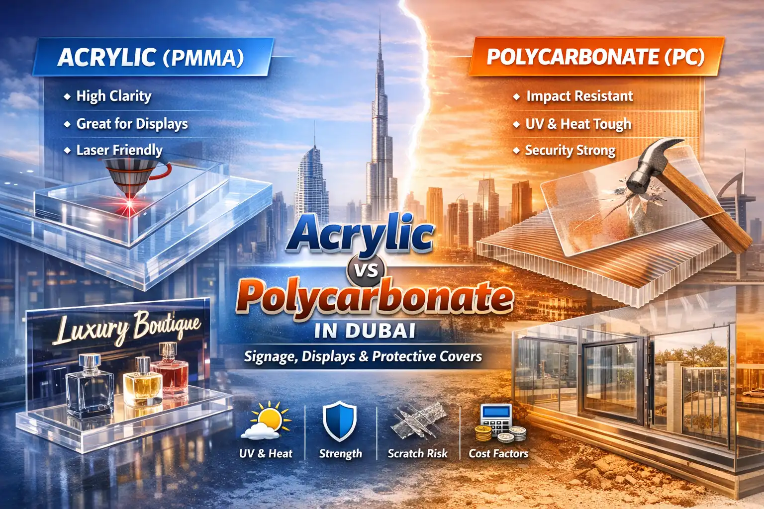 Acrylic vs Polycarbonate in Dubai: Which Sheet Works Best for Signage, Displays, and Protective Covers