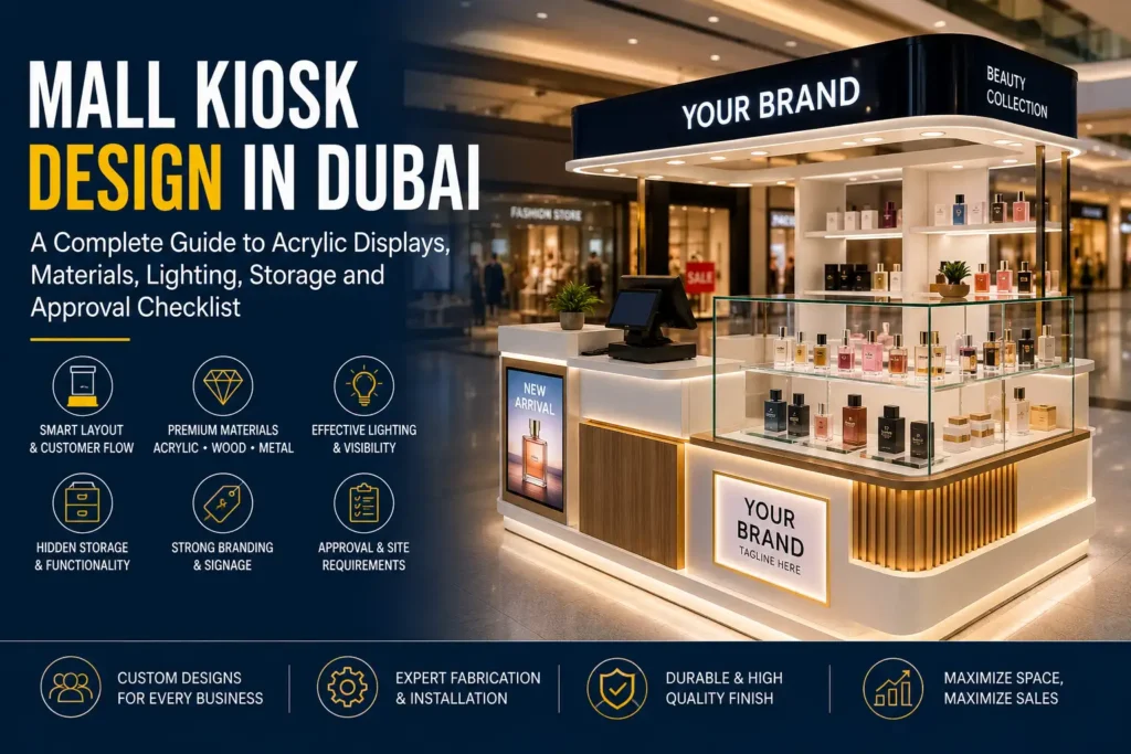 Mall Kiosk Design in Dubai: Acrylic Displays, Materials, Lighting, Storage and Approval Checklist