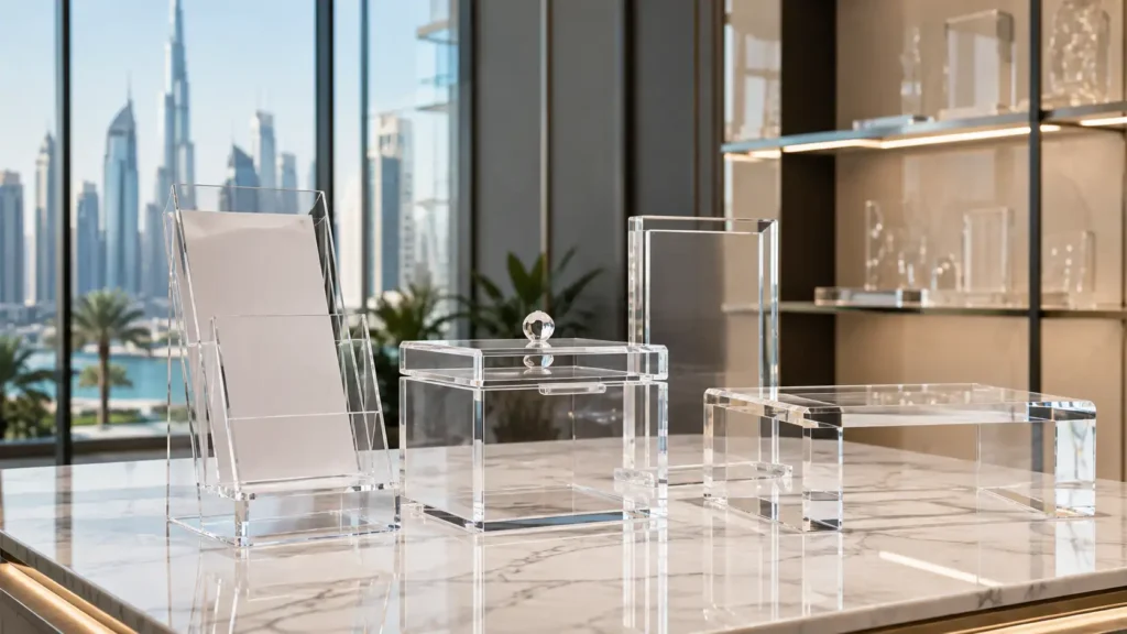 Modern acrylic display in elegant showroom