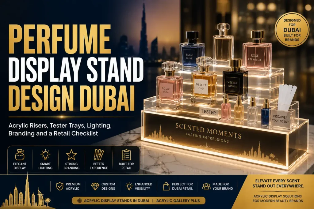 Perfume Display Stand Design in Dubai: Acrylic Risers, Tester Trays, Lighting, Branding and Retail Checklist